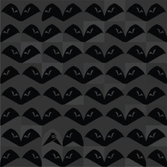Pattern of stylized bird shapes with glowing eyes in dark tones.