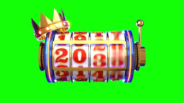 Slot machine showing 2026 with casino elements on a green background, Happy New Year 2026 concept