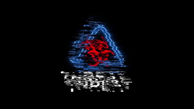 Biohazard Threat Warning Sign Neon Lit Triangle Red Symbol Black Background