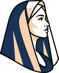 Profile View of Woman in Traditional Headscarf.