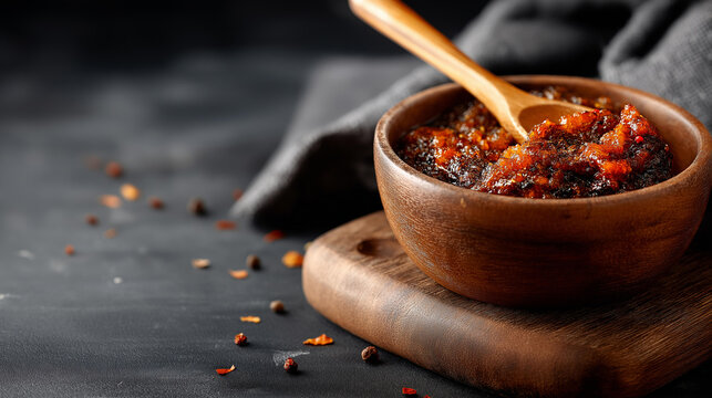 Asian culinary ingredient concept, traditional fermented condiment, oriental cooking staple, Japanese or Chinese seasoning, umami flavor source, with copy space