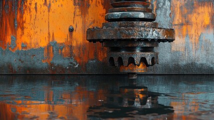 Industrial machinery operation in factory water reflection close-up view heavy equipment concept