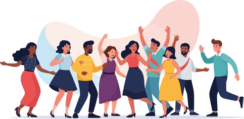 Obraz premium Diverse Happy People Dancing Together – Modern Flat Illustration of Community and Inclusion