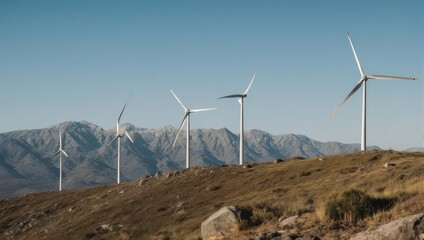 Wind Turbines on a Mountain Ridge Generating Clean Energy.