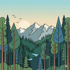 vector mountain scenery in a calm natural landscape.