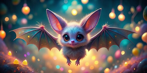 Kawaii Cute Bat Panoramic: Adorable Flying Mammal in Pastel Dreamland
