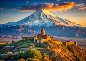 Khor Virap Monastery Armenia, Majestic Ararat Mountain View, Scenic Landscape Photography