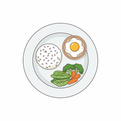 fried egg, carrot, broccoli and rice on a plate