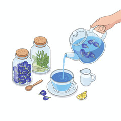 butterfly tea served with lime lemongrass sliced,and sugar