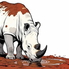 rhinoceros drinking water illustration