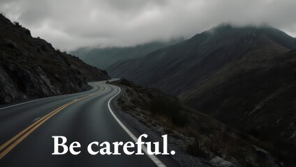 Winding Road Through Mountainous Terrain Under Overcast Sky.