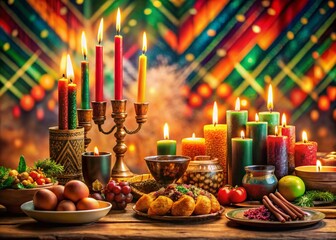Kwanzaa Celebration: Candlelit Feast with Vibrant Decor & Traditional Food