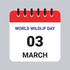 Vector Illustration of Calendar Date March 03, World Wildlife Day on Grey Background