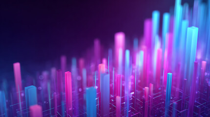 Vibrant data visualization with glowing bars, representing dynamic growth and trends in the digital space.