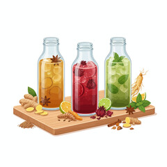 Refreshing herbal drinks with roselle, iced orange, and iced ginseng mint for a cooling beverage.