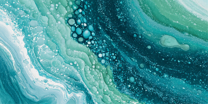 abstract background, the texture of the mineral stone Amazonite. Underwater patterns of swirling ink and luminescent water inspire a nature-themed painting, perfect as background wallpaper.