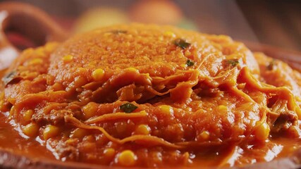A vibrant and appetizing closeup shot of a traditional Indian savory snack featuring a rich blend of crispy fried lentils and spiced chickpea flour strands garnished with fresh green herbs showcasing.