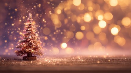 A beautifully illuminated Christmas tree in a warm and festive atmosphere. Shimmering lights and a soft bokeh effect create a magical scene