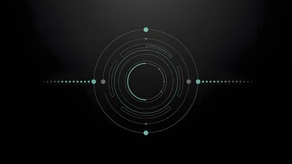 Abstract Futuristic Dark Background with Concentric Circles and Glowing Elements.