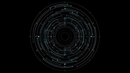 Abstract Digital Data Circle on Black Background with Glowing Elements.