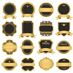 high quality stock of luxury tags golden lines black gold luxury premium quality label badges on grey background,, PNG image.