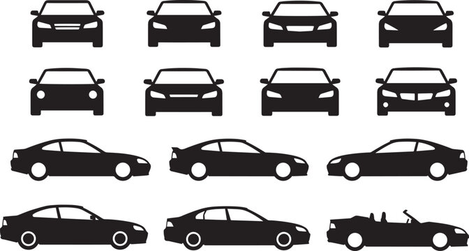 Automobile silhouette collection featuring front and side car views