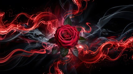 Vibrant rose amidst swirling flames