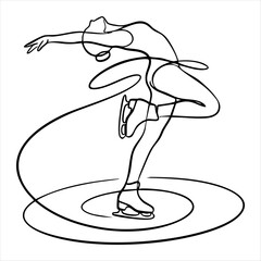Abstract linear sketch of a woman dancing on ice and performing a spin. Minimalist winter sport concept. Vector illustration isolated on white background. © Stanislav