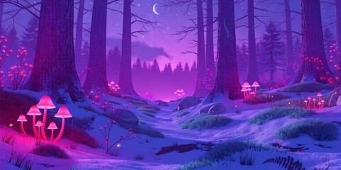 Enchanted forest under moonlit night