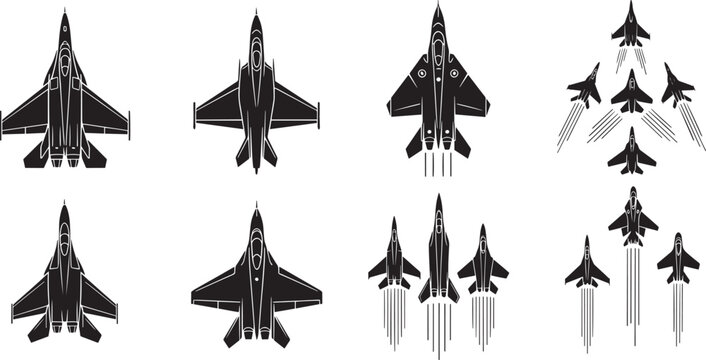 Silhouette fighter jets in formation flying