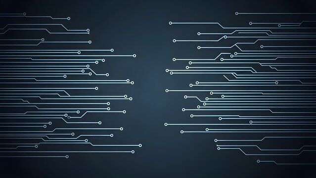 Abstract Circuit Board Lines on Dark Background Representing Digital Data Flow. - Powered by Adobe