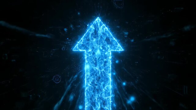 Glowing blue arrow signifying digital progress and future direction