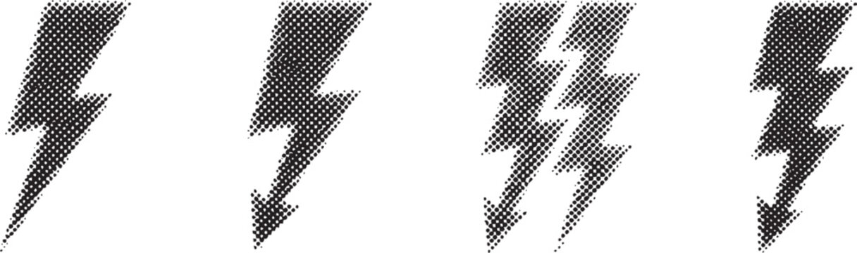 Halftone lightning bolt shapes set in vintage retro distressed style