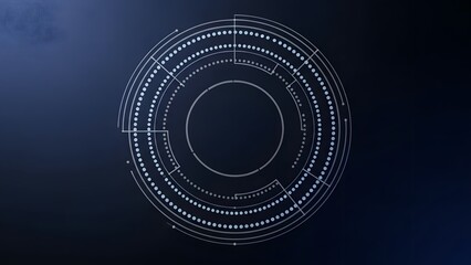 Futuristic HUD interface with glowing circles and dots on a dark blue background.