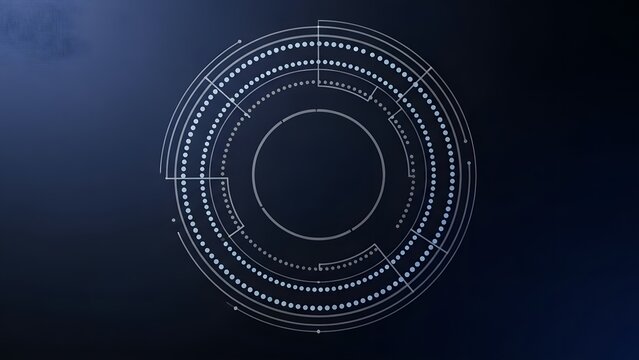 Futuristic HUD interface with glowing circles and dots on a dark blue background. - Powered by Adobe