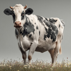Holstein dairy cow standing isolated on clean background agriculture concept