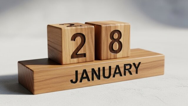 Wooden calendar marking January 28 - Powered by Adobe