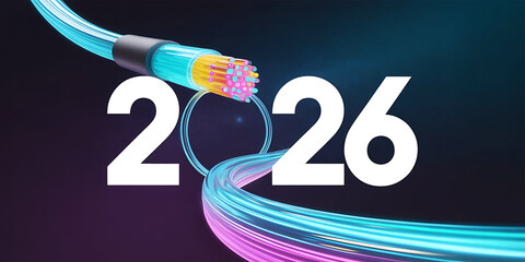 Fiber optic cable with the year 2026 in the background