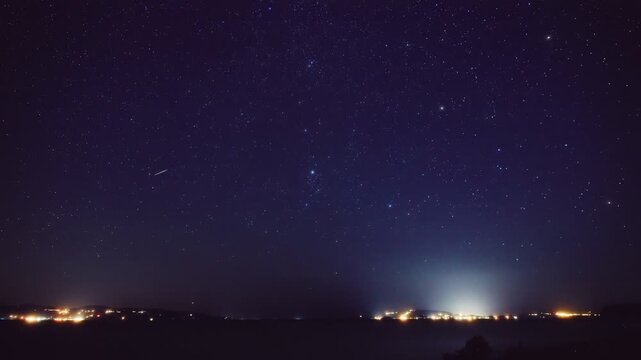 Time-lapse of stars and planets over ocean sea waters