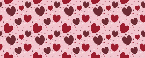 Seamless heart pattern with pink and red hearts on soft background. Perfect for Valentine's Day cards, love-themed designs, and romantic gift wrapping projects.