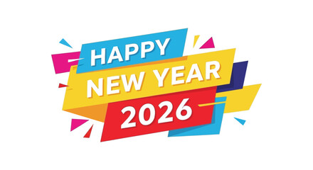 Colorful new year 2026 graphic design with ribbons and a celebratory message vibrant and modern