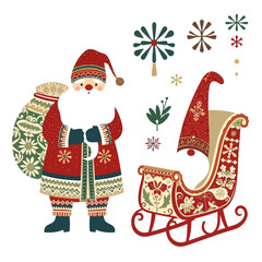 Santa Claus with Sleigh and Snowflakes