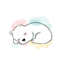 Fototapeta premium Sleeping polar bear illustration with colorful background