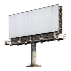 Obraz premium Large empty white billboard with metal frame and concrete pole advertising blank, Isolated On Black Background, Png Transparent Background, Cut Out