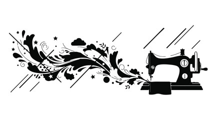 Creative sewing machine with abstract floral design flowing from needle