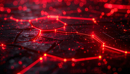 Illuminated Network: A striking visualization of interconnected data streams and digital connections, a network of glowing red lines across a textured, dark surface.
