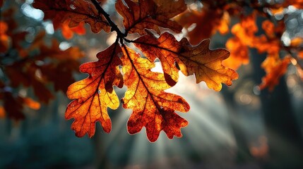 Sunlight passing through autumn leaves, warm colors and peaceful nature symbolism.