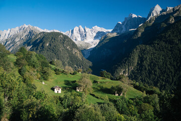 Fototapeta premium Bregaglia mountain scenery with Piz Bazille in summer, Val Bregaglia, Switzerland