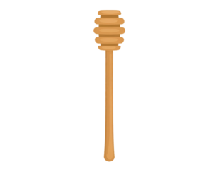 A wooden honey dipper featuring multiple grooves for easy honey retrieval.