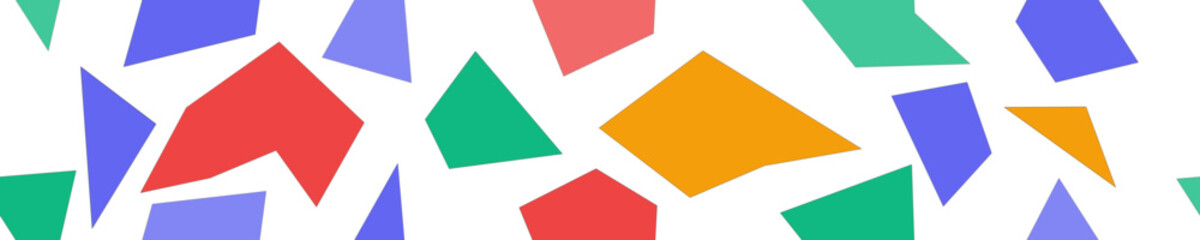 Seamless pattern of abstract colorful geometric shapes on a white background, resembling stained glass or vibrant modern mosaic.